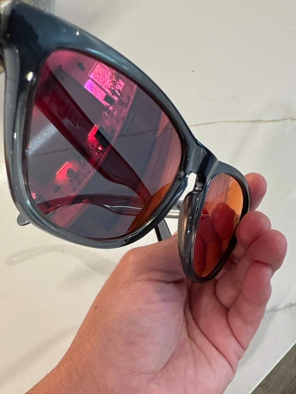 Oakley Oakley Frogskins Gray Frame Sunglasses with pinkish orange-red Lenses